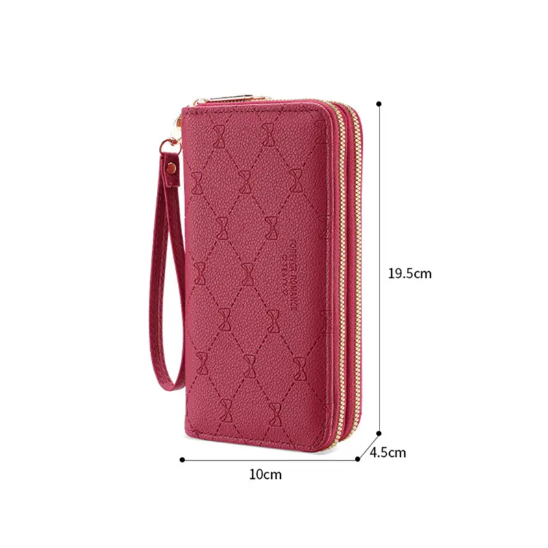 New Women's Long Wallet Korean Double Zipper Clutch Bag Large Capacity Bow Coin Pouch Card Holder Simple Female Purse for Ladies
