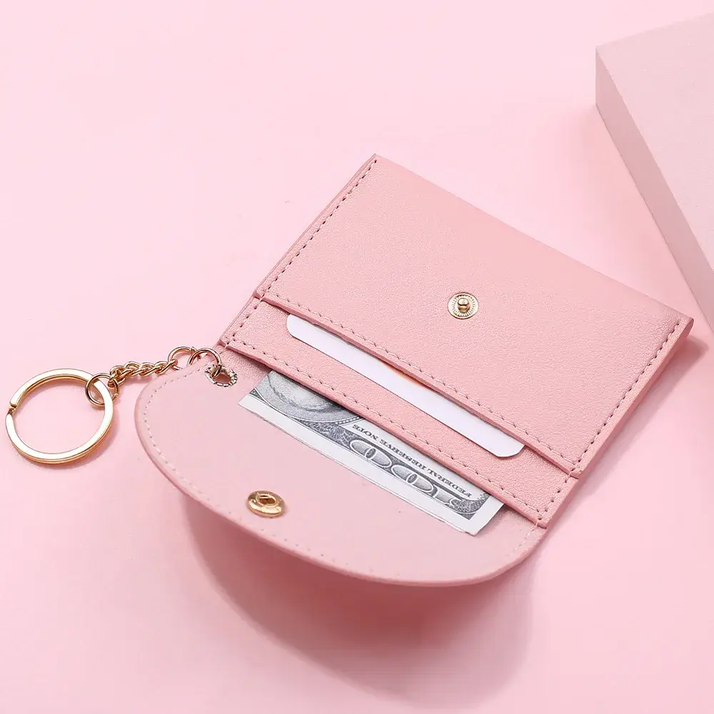 Coin Purse Women Simple Fashion PU Leather Buckle Ultra-thin Mini Change Purses Keychain Wallets Card Holder Pouch Small Wallet