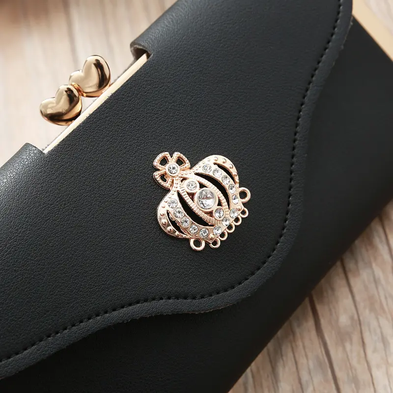 Women's Crown Style Long Wallet Hasp Zipper Money Pouch Female Envelope Coin Purse Cards ID Holder for Girls Portable Clutch Bag