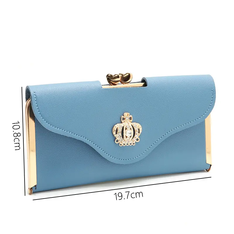 Women's Crown Style Long Wallet Hasp Zipper Money Pouch Female Envelope Coin Purse Cards ID Holder for Girls Portable Clutch Bag