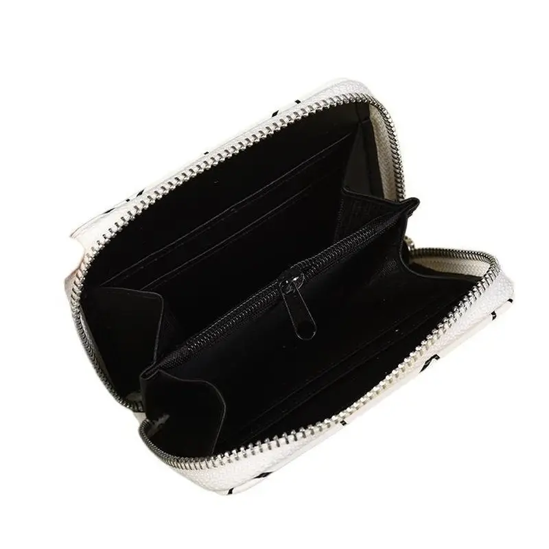 Simple Ladies Wallet Women's Wallet Made of Leather Female Diamond Short Wallet Wrist Strap Zipper Wallet Mobile Phone Bag