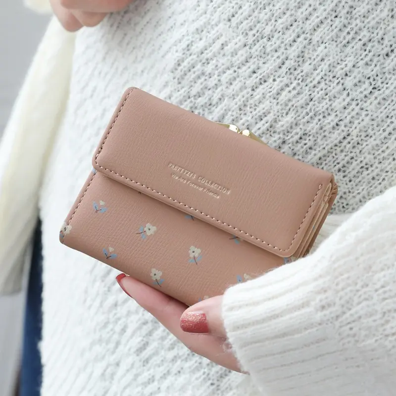 Flower Women Purse Leather Pocket Ladies Clutch Wallet Women Short Card Holder Cute Girls Wallet Cartera Mujer Coin Bag