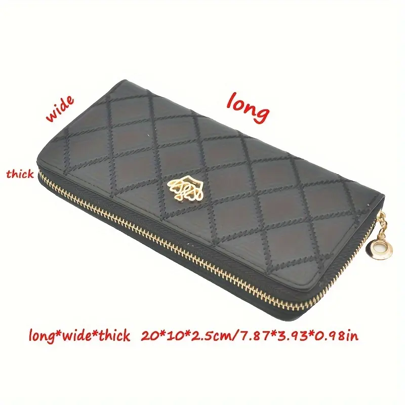 Women Wallet Purses Plaid PU Leather Crown Long Purse Money Coin Pocket Card Holder Zipper Clutch Phone Handbag