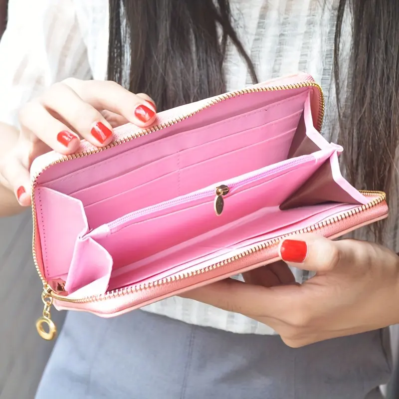 Women Wallet Purses Plaid PU Leather Crown Long Purse Money Coin Pocket Card Holder Zipper Clutch Phone Handbag