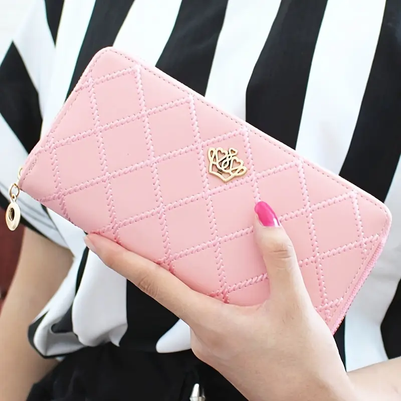 Women Wallet Purses Plaid PU Leather Crown Long Purse Money Coin Pocket Card Holder Zipper Clutch Phone Handbag