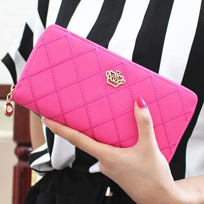 Women Wallet Purses Plaid PU Leather Crown Long Purse Money Coin Pocket Card Holder Zipper Clutch Phone Handbag