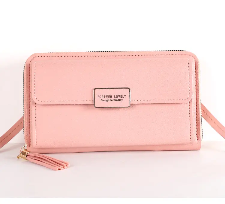 New Women Wallet Solid Leather Shoulder Straps Shoulder Bag Mobile Phone Big Card Holders Wallet Handbag Pockets Girls