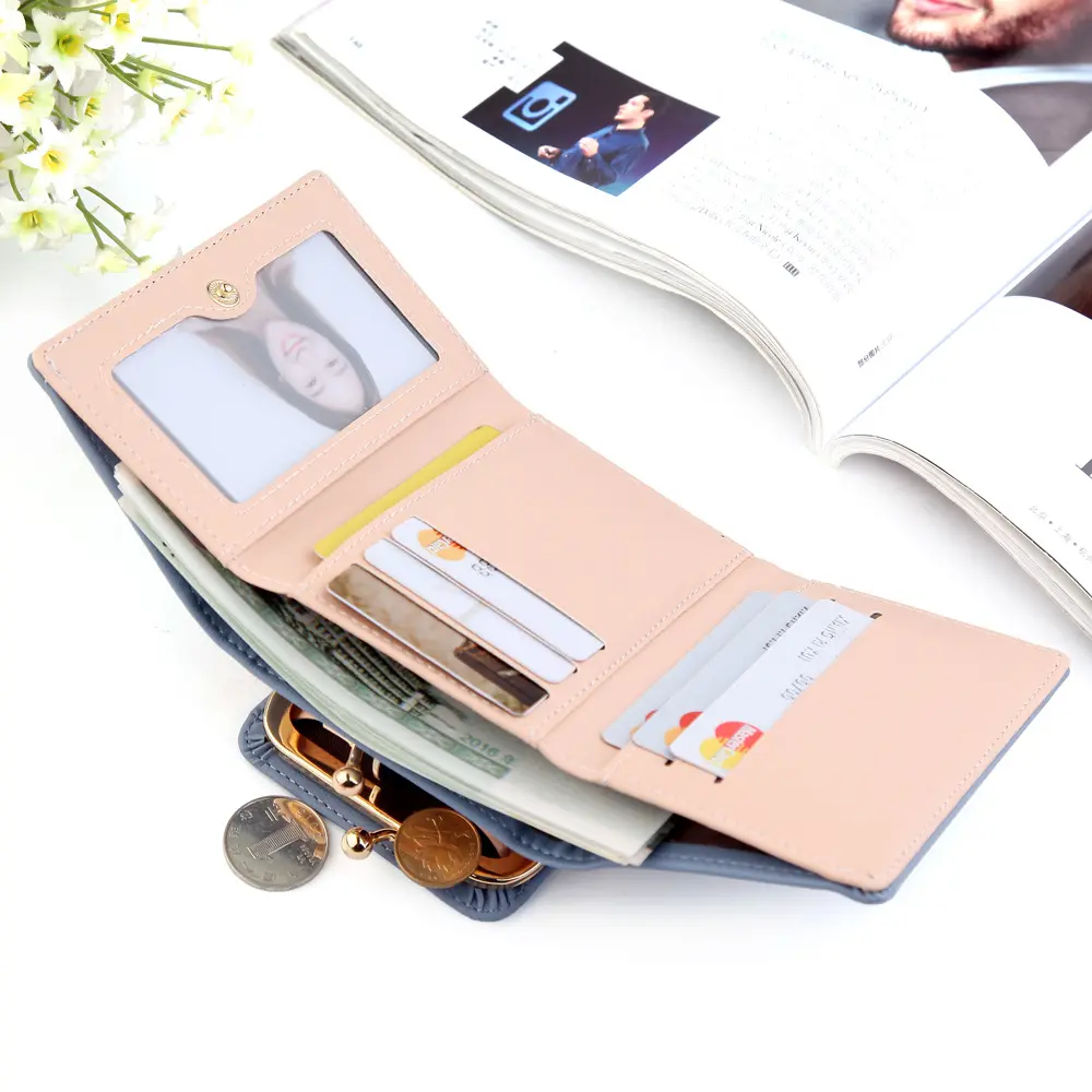 Wallet Women Lady Short Women Wallets Black Red Color Money Purses Small Fold PU Leather Female Coin Purse Card Holder