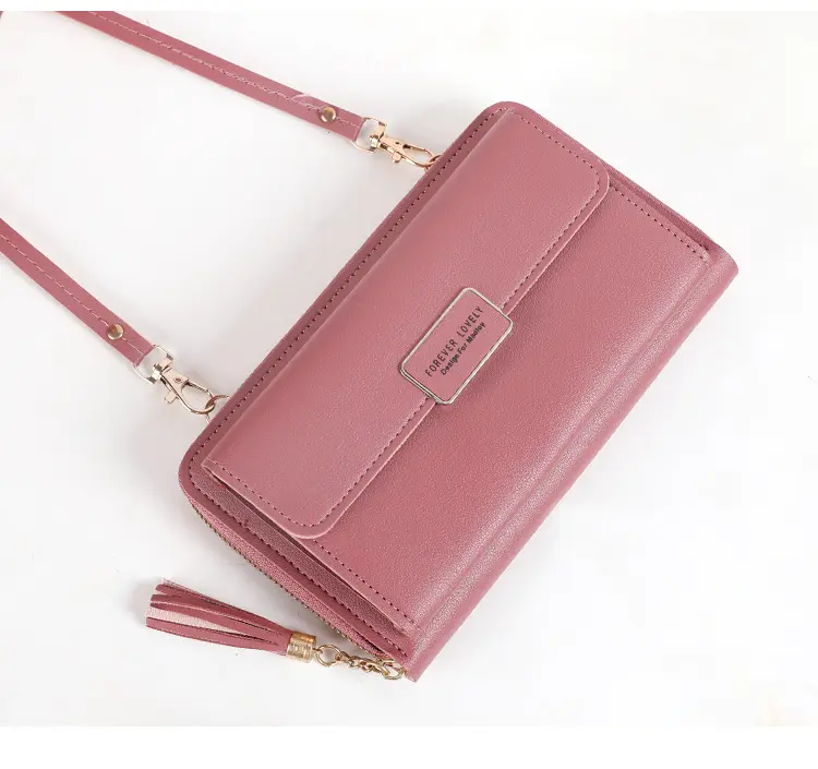 New Women Wallet Solid Leather Shoulder Straps Shoulder Bag Mobile Phone Big Card Holders Wallet Handbag Pockets Girls