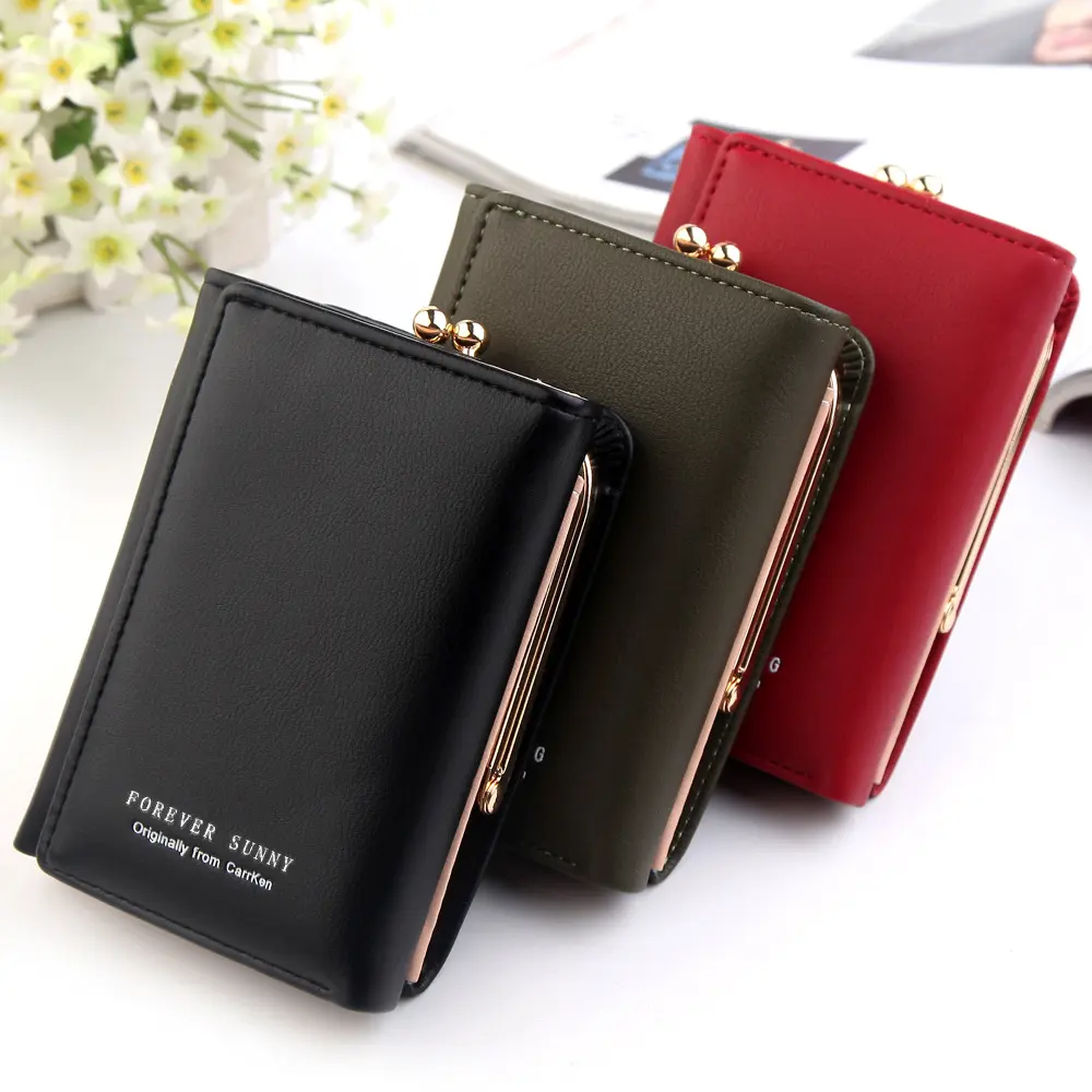 Wallet Women Lady Short Women Wallets Black Red Color Money Purses Small Fold PU Leather Female Coin Purse Card Holder