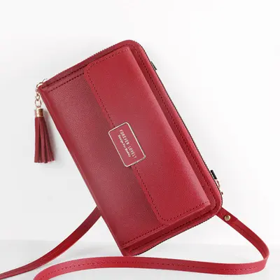 New Women Wallet Solid Leather Shoulder Straps Shoulder Bag Mobile Phone Big Card Holders Wallet Handbag Pockets Girls