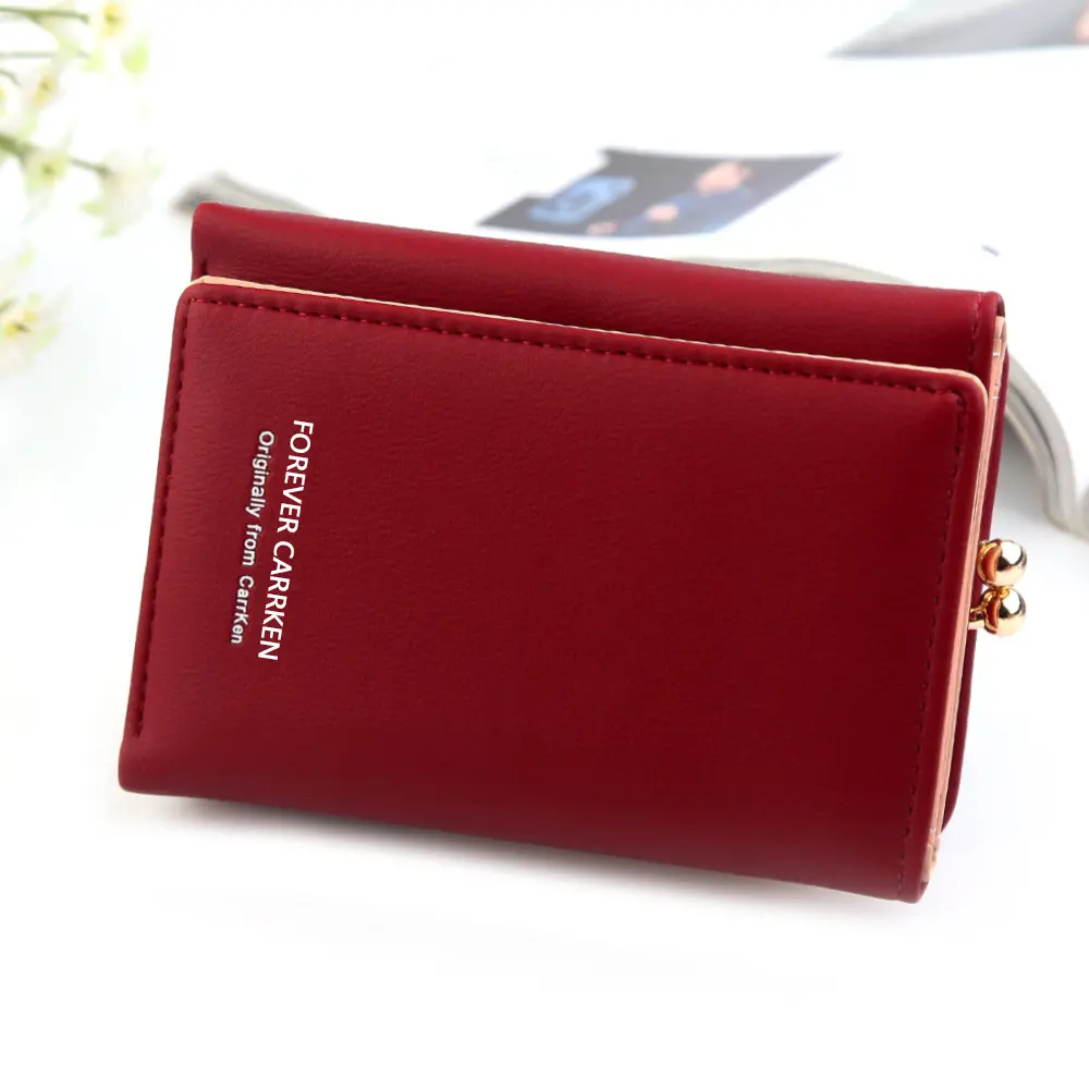 Wallet Women Lady Short Women Wallets Black Red Color Money Purses Small Fold PU Leather Female Coin Purse Card Holder