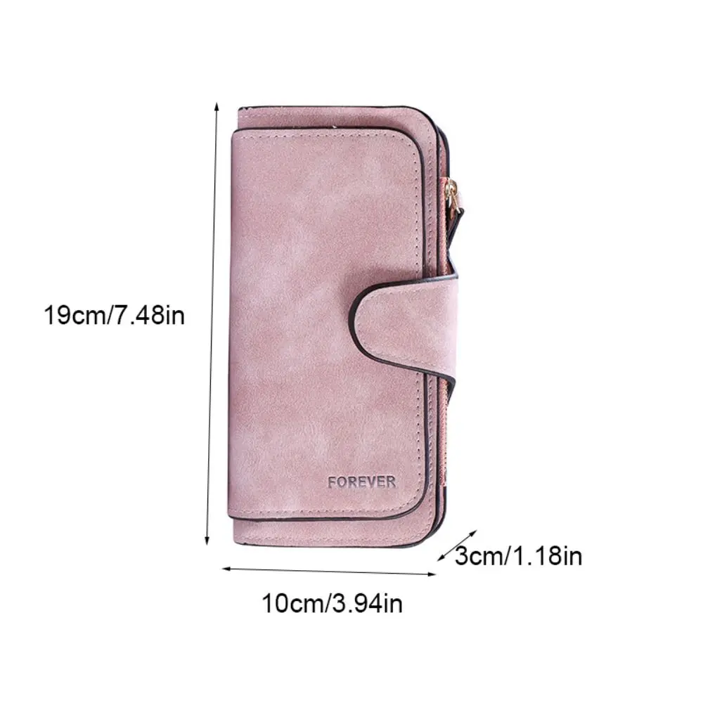 Fashion Frosted Three Folding Wallet Handheld Zipper Credit Card Bag Clutch Bag Phone Bag PU Leather Coin Purse Female