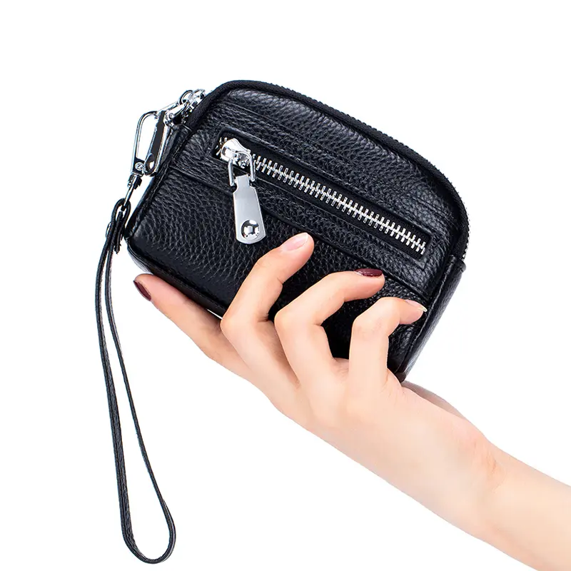 Genuine Leather Women Mini Wallet Double Zipper Coin Purse Cute Small Clutch Bag Luxury Designer Multi-Functional Card Holder