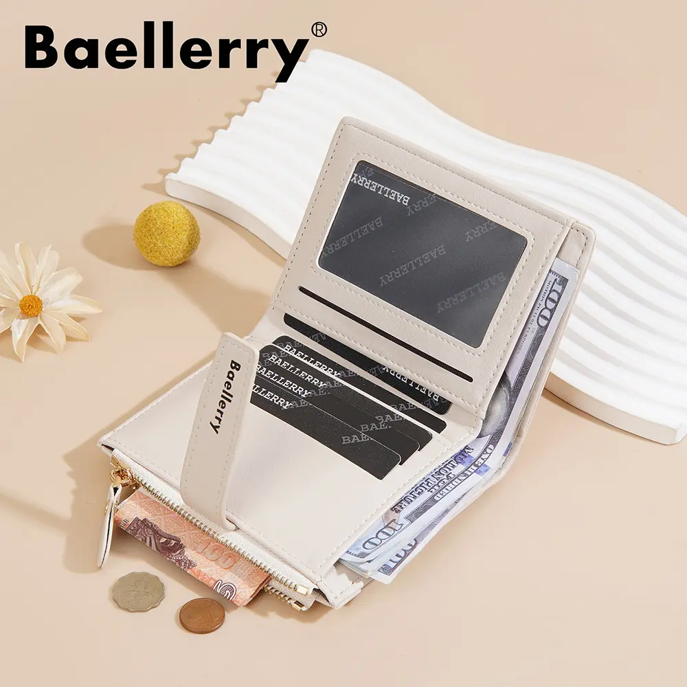 Baellerry Kawaii Daily Wallet Gift - 2025 Bear Printed PU Card Holder, Compact Zipper Organizer for Girls (RFID-Free)
