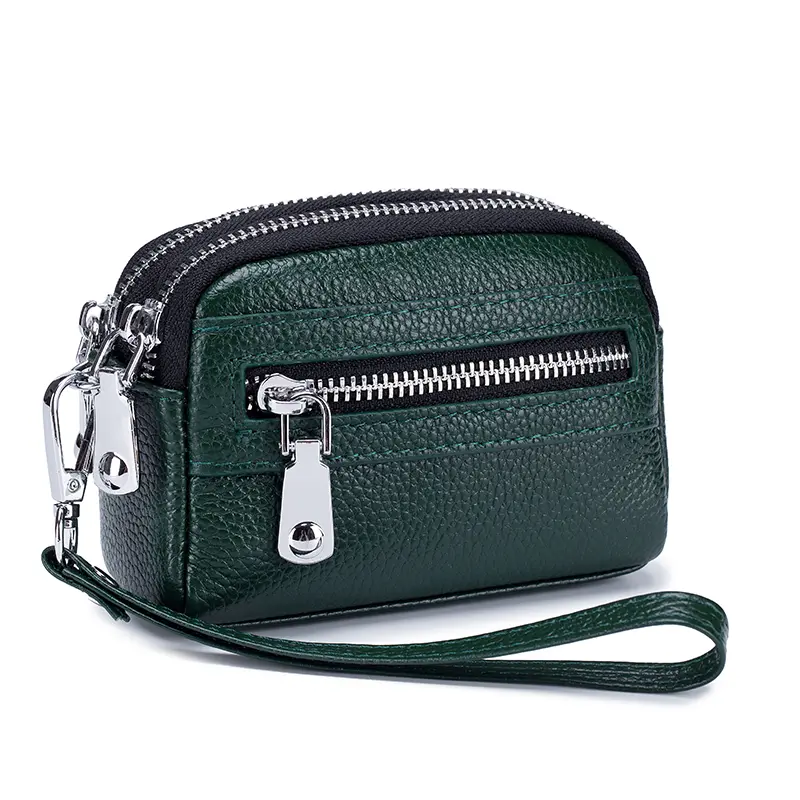 Genuine Leather Women Mini Wallet Double Zipper Coin Purse Cute Small Clutch Bag Luxury Designer Multi-Functional Card Holder