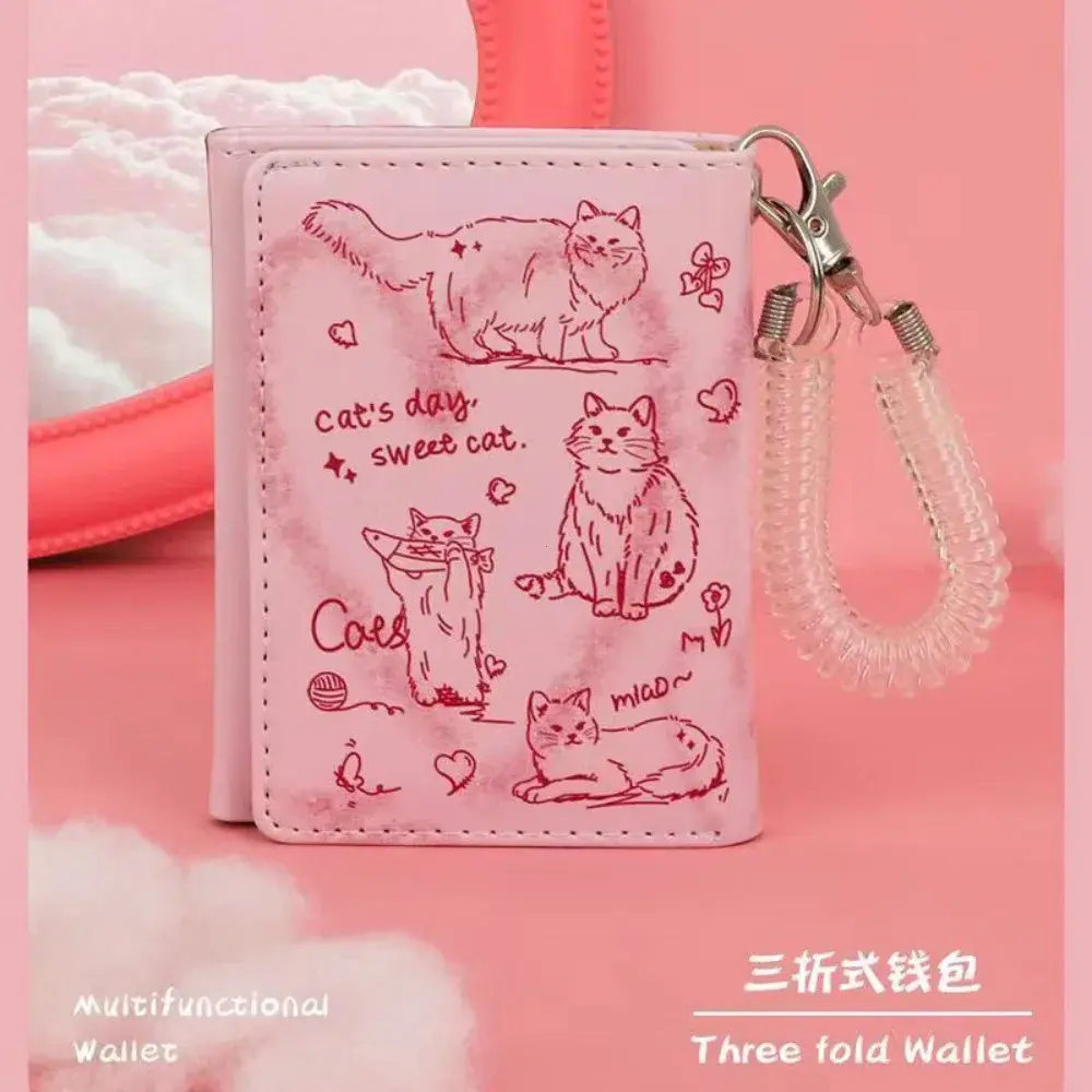 2025 New Women Wallets Female Leather Purses Card Holders Graffiti Cat Portable Coin Purse Large Capacity Money Bag Cute Wallet