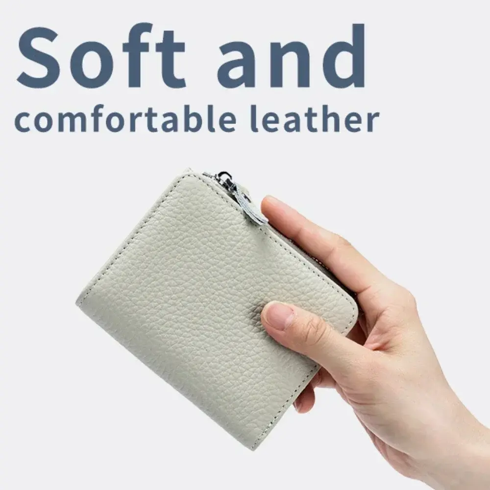 Men Women Earphone Pouch Genuine Leather RFID Short Wallets Card Holder Bag Portable Cowhide Small Zipper Money Coin Purse for