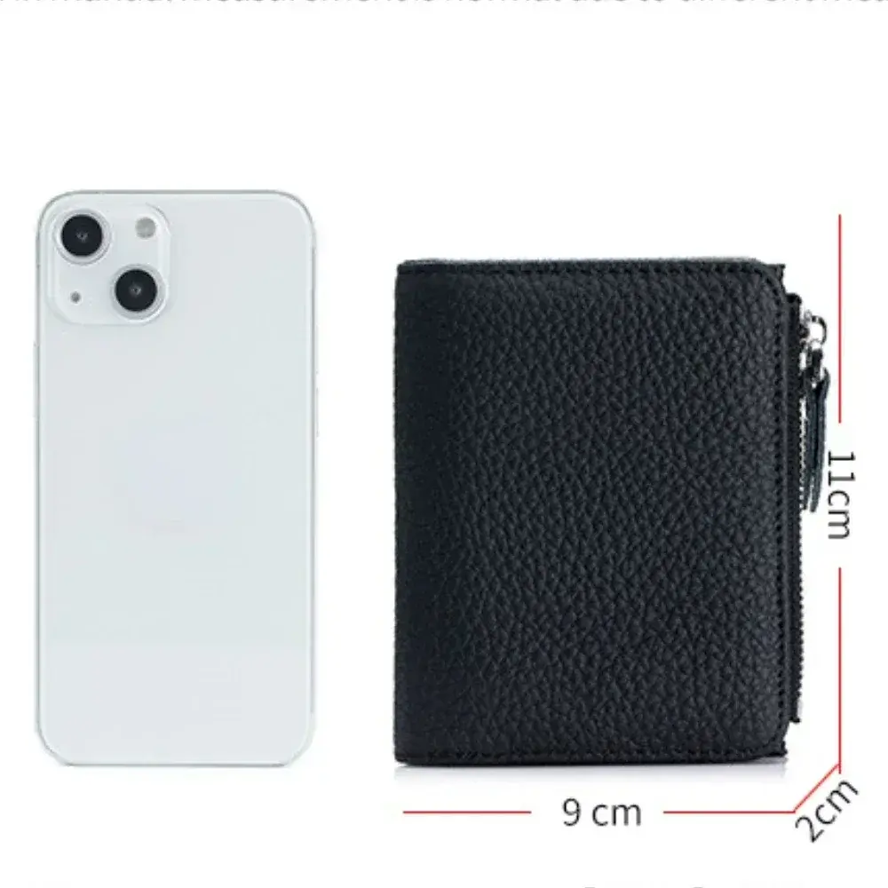 Men Women Earphone Pouch Genuine Leather RFID Short Wallets Card Holder Bag Portable Cowhide Small Zipper Money Coin Purse for
