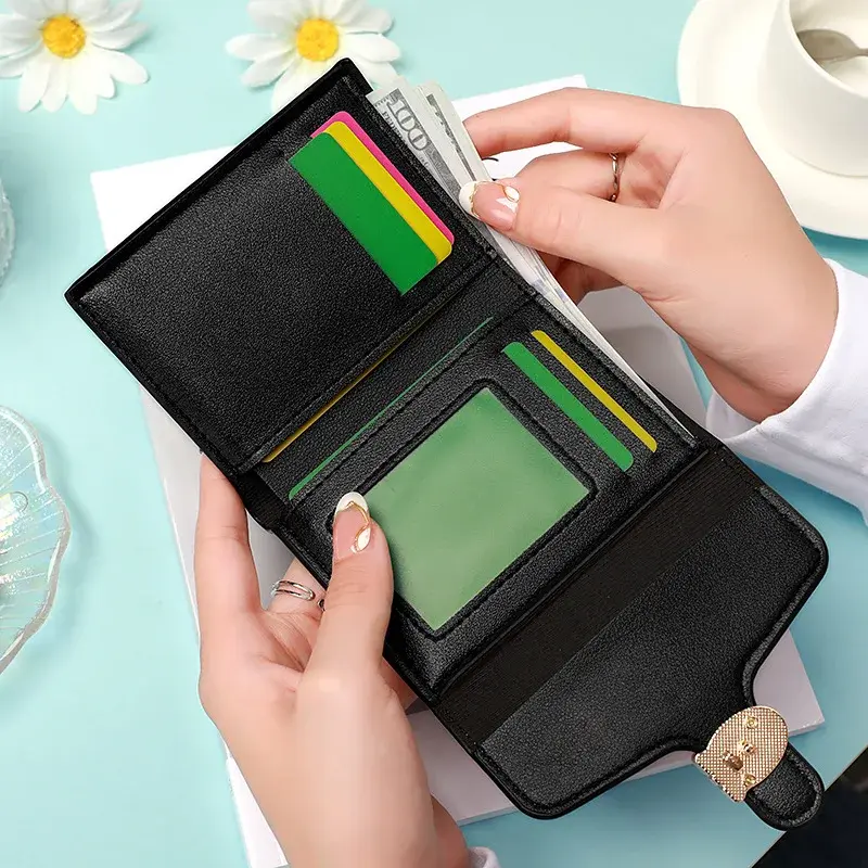 Wholesale Women's Mini Color Block Cropped Wallet Multiple Card Slots Coin Purse Fashionable Lightweight Wallet Clip