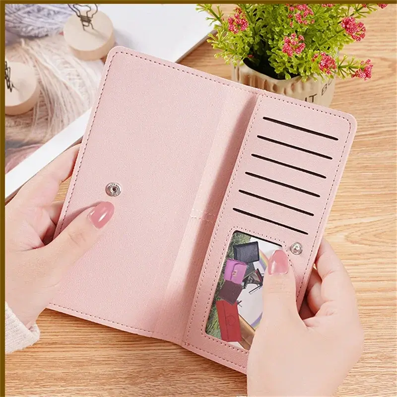 ID Credit Multi-Card Holder Money Bag Clip PU Leather Long Women Thin Wallets Large Capacity Female Coin Purses Hasp Clutch