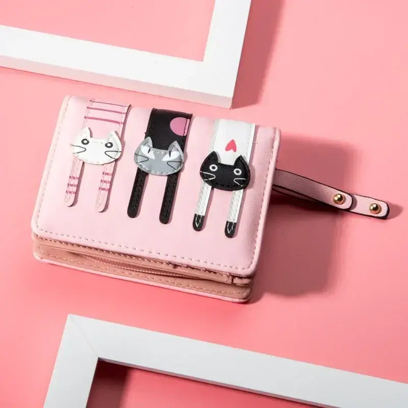 Cartoon Cat Women Wallet PU Leather Women Short Wallet Brand Designed Coin Purse Female Card Holder Cute Girl Wallet