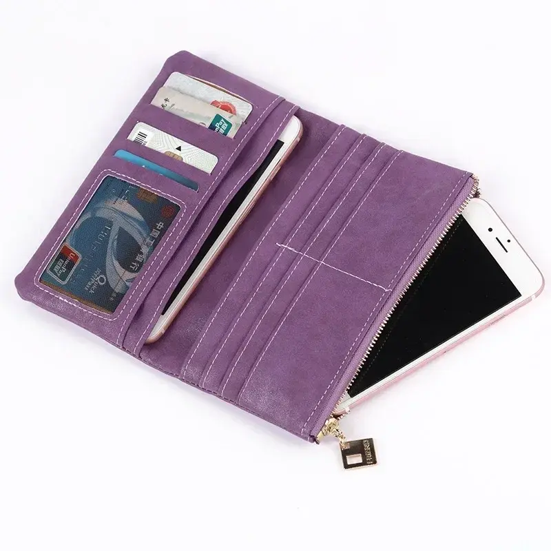 Women's Wallet Long Design Wallet Two-fold Multicolor Clutch Drawstring Nubuck Leather Zipper Women's Wallets 2024 New Fashion
