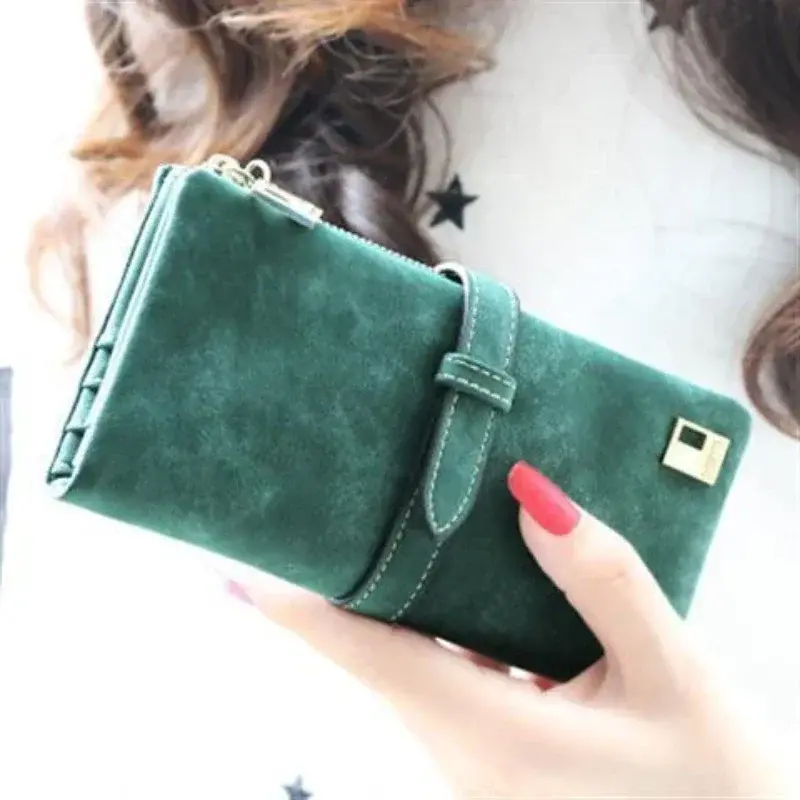 Women's Wallet Long Design Wallet Two-fold Multicolor Clutch Drawstring Nubuck Leather Zipper Women's Wallets 2024 New Fashion