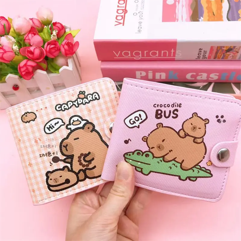 Foldable Capybara Wallet Short Money Bag Cute Coin Purse PU Leather Mini Purse Card Holder With Buttons Money Clip