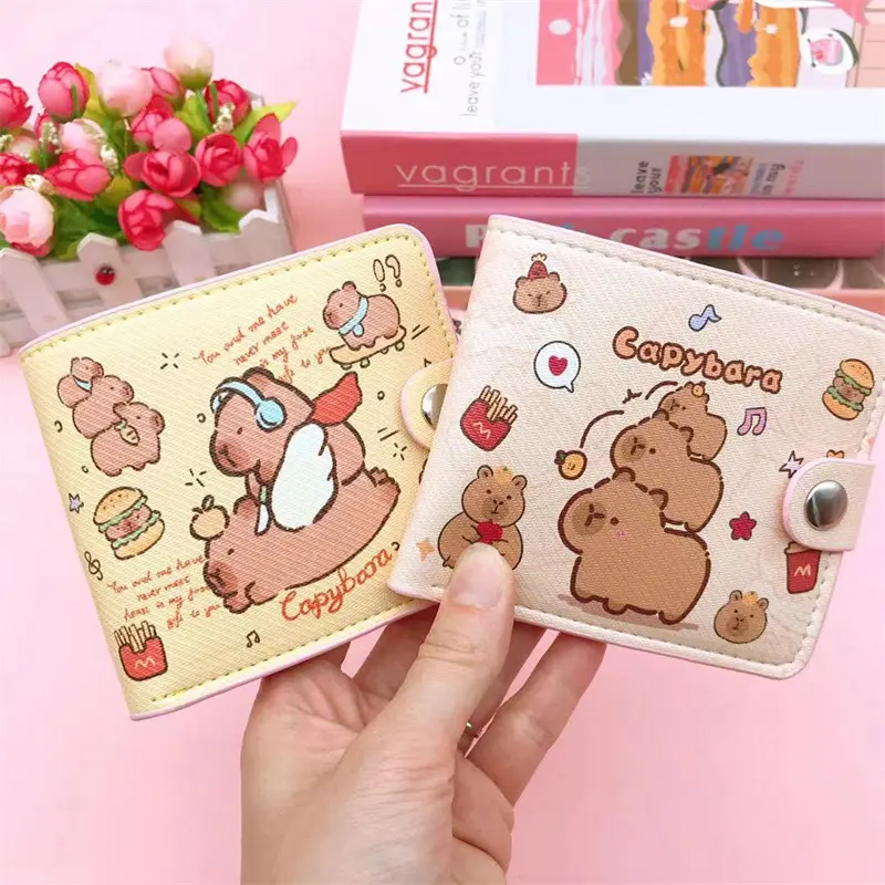 Foldable Capybara Wallet Short Money Bag Cute Coin Purse PU Leather Mini Purse Card Holder With Buttons Money Clip
