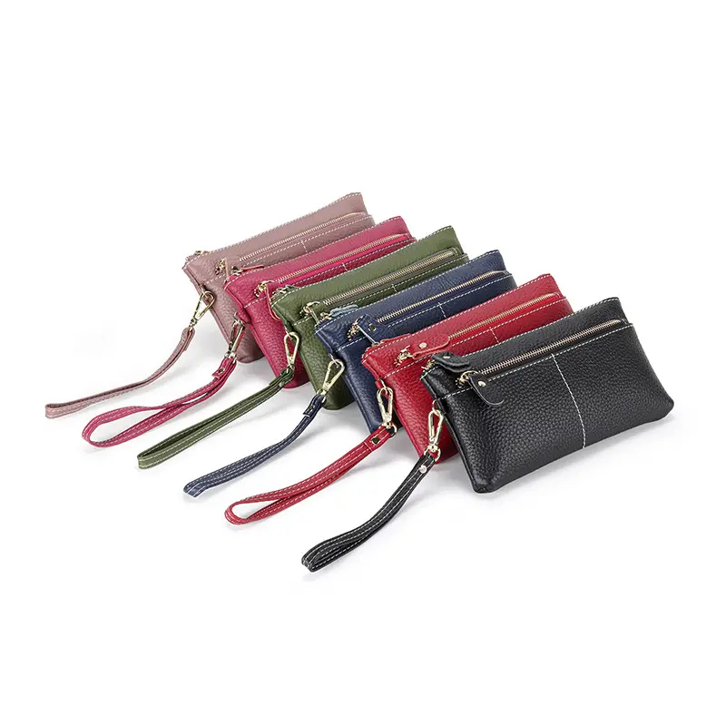 100% Cowhide Leather Women Wallet New Arrivals Zipper Purse High Capacity Ladies Card Wallet Wrist phone bags Clutch Bag