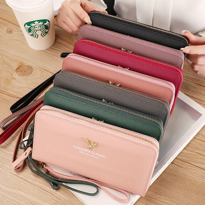 Women's Wallets Multifunctional Fashion New Frosted Long Wallet Retro Deer Snap Clasp Clutch Bag PU Leather Female Coin Purse