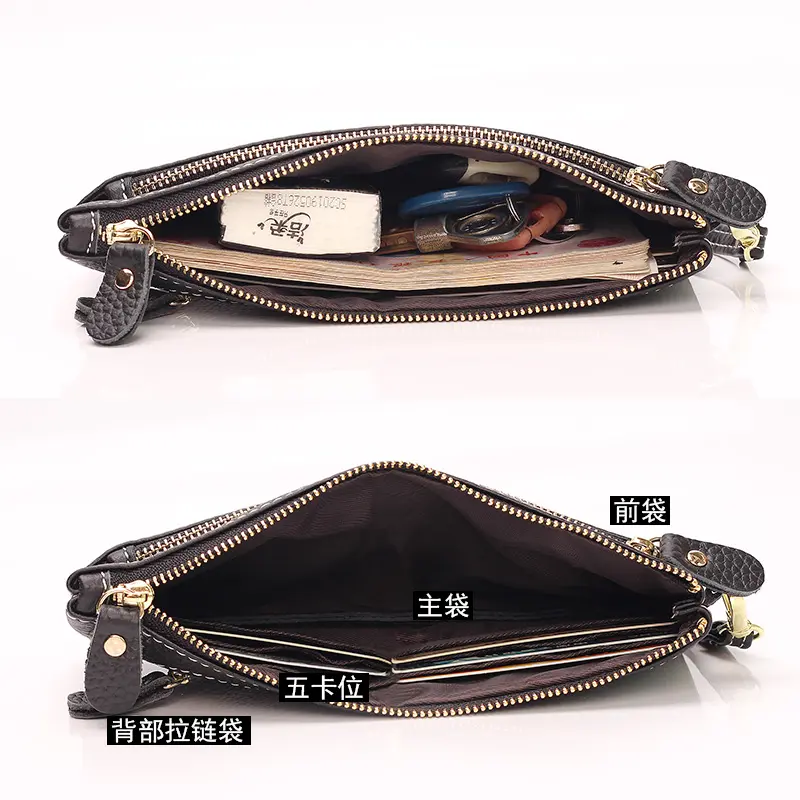 100% Cowhide Leather Women Wallet New Arrivals Zipper Purse High Capacity Ladies Card Wallet Wrist phone bags Clutch Bag