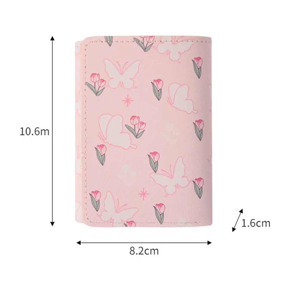 New Cute Bow Wallet Women Sweet Pink Color Style Floral Purse Card Holder For Girl Portable Travel Cash Coin Photo Card Bag