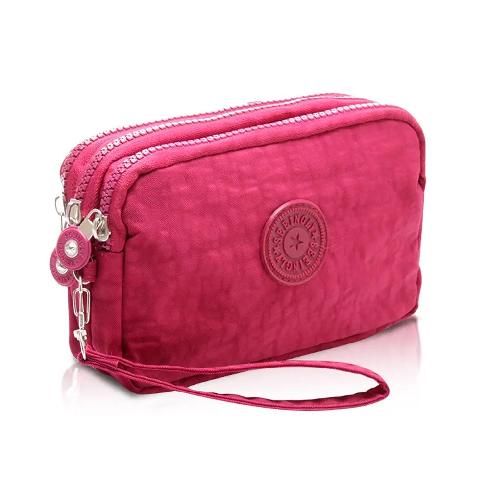 Solid Color Fabric Phone Purse Makeup Bags Coin Purse Women Wallets Wrinkle Clutch Bag Korean Style Wallets Three Zippers Bags