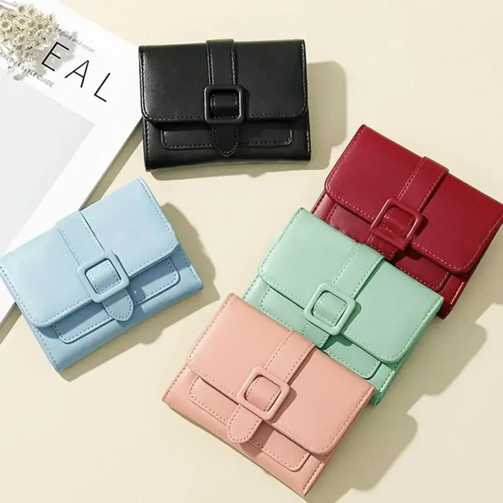 Women's Candy Color Mini Wallet - PU Leather Coin Purse & Card Holder, Compact Solid Бумажник