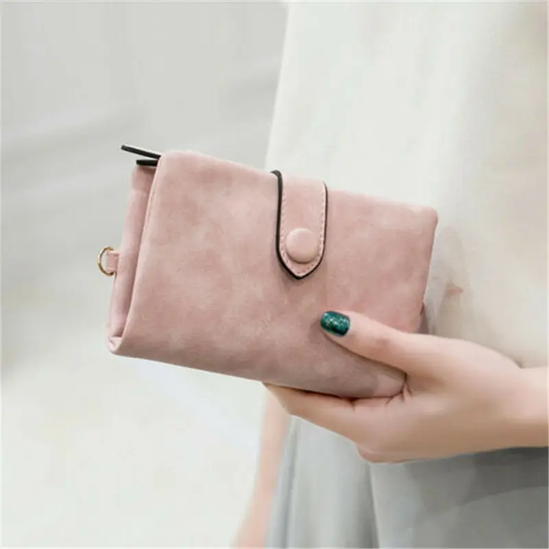 2022 Women Fashion Matte Short Wallet PU Leather Zipper Hasp Frosted Ladies Purses Money Coin ID Card Holder Girls Cute Clutch