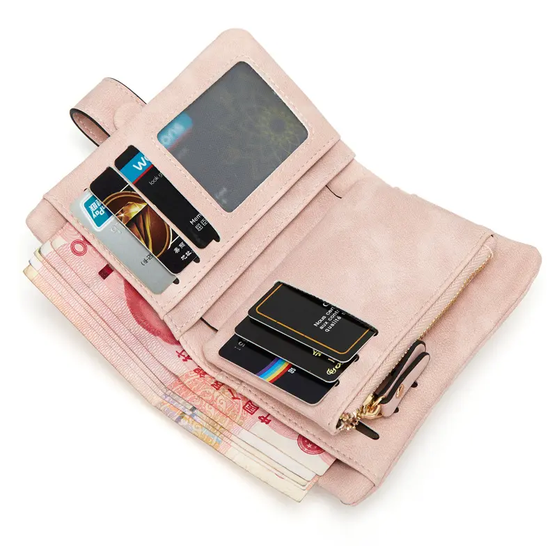 2022 Women Fashion Matte Short Wallet PU Leather Zipper Hasp Frosted Ladies Purses Money Coin ID Card Holder Girls Cute Clutch