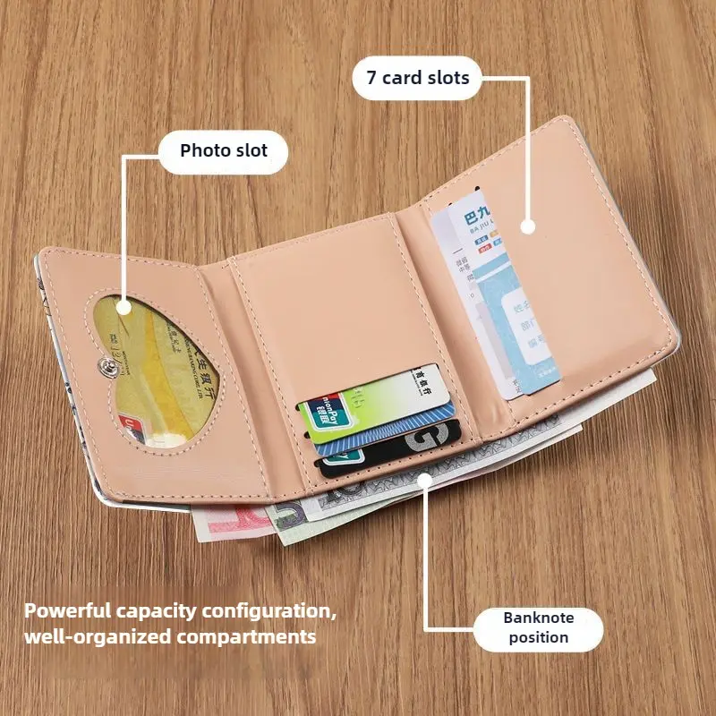 PU Leather Cute Women Wallet Coin Purse Simple 3 Folds Multi-card Slots Card Holder Cute Cat Dog Short Wallets for Girls