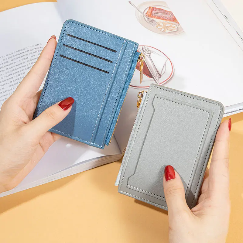 1PC Ultra-Thin Women Men Credit ID Card Holder PU Leather Zipper Fashion Small Wallet Money Bag Case Coin Purse Clip Organizer
