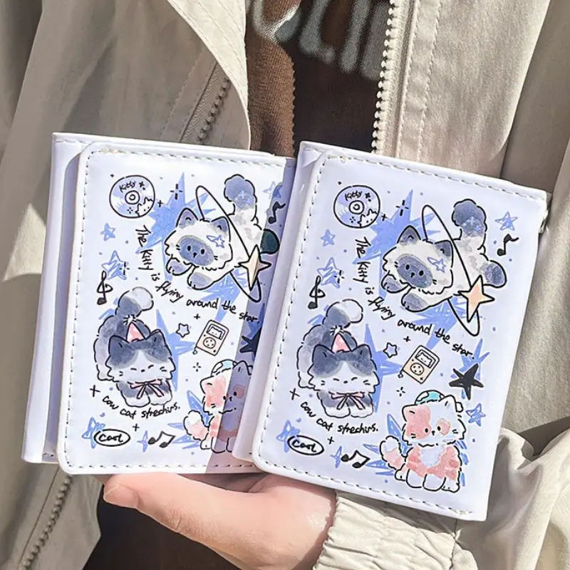PU Leather Cute Women Wallet Coin Purse Simple 3 Folds Multi-card Slots Card Holder Cute Cat Dog Short Wallets for Girls