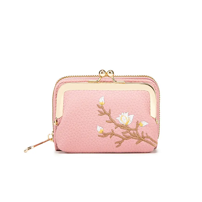 New Women Floral Wallets Short Hasp Purses Portable Detachable Money Bag Large Capacity Pu Leather Business Card Holder