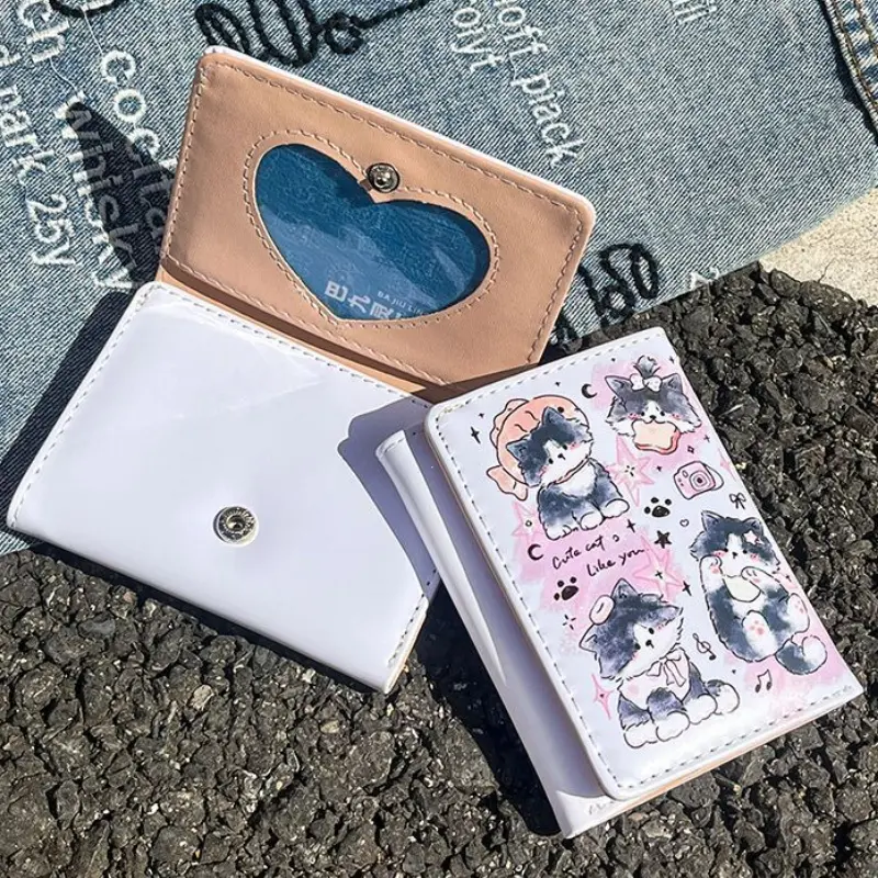 PU Leather Cute Women Wallet Coin Purse Simple 3 Folds Multi-card Slots Card Holder Cute Cat Dog Short Wallets for Girls
