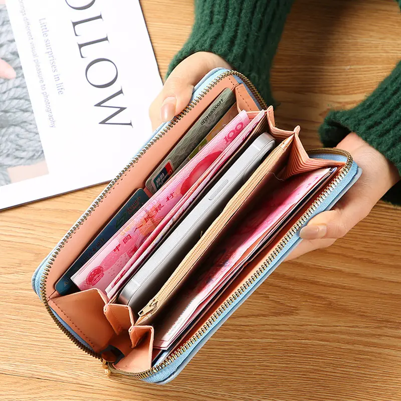 Women's Embroidered Wallet - European Style Zipper Card Holder with Phone Pocket, Fashion Crossbody Handbag Purse