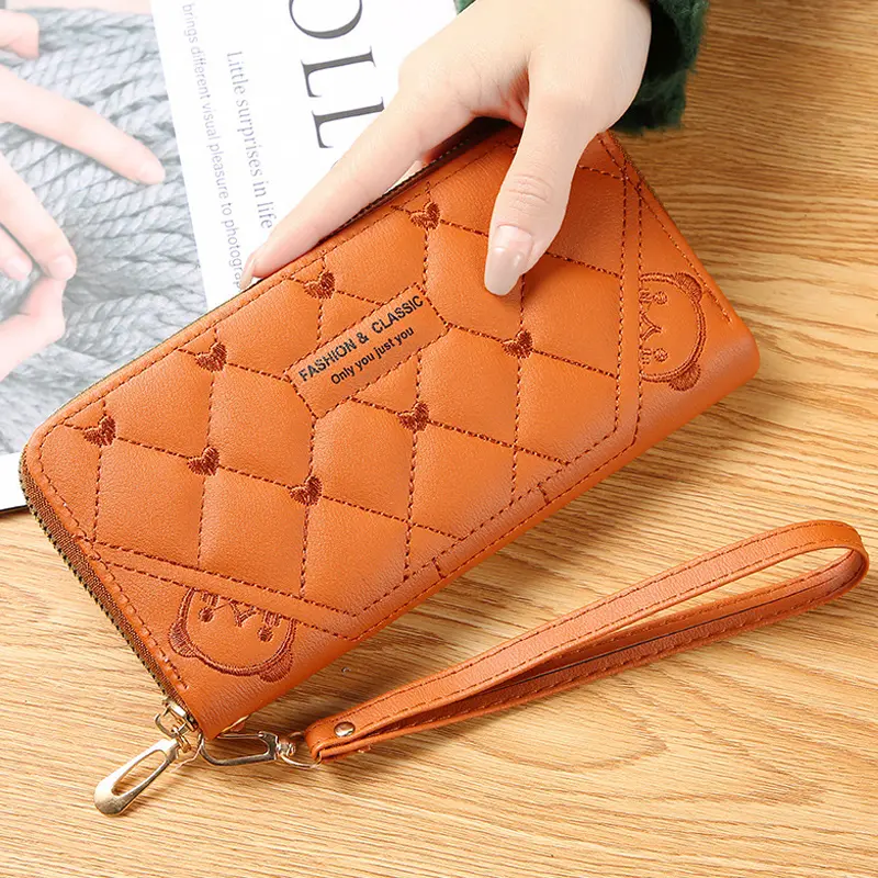 Women's Embroidered Wallet - European Style Zipper Card Holder with Phone Pocket, Fashion Crossbody Handbag Purse