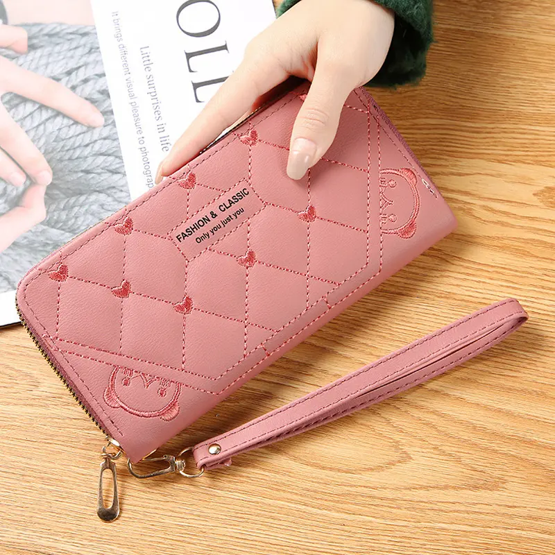 Women's Embroidered Wallet - European Style Zipper Card Holder with Phone Pocket, Fashion Crossbody Handbag Purse