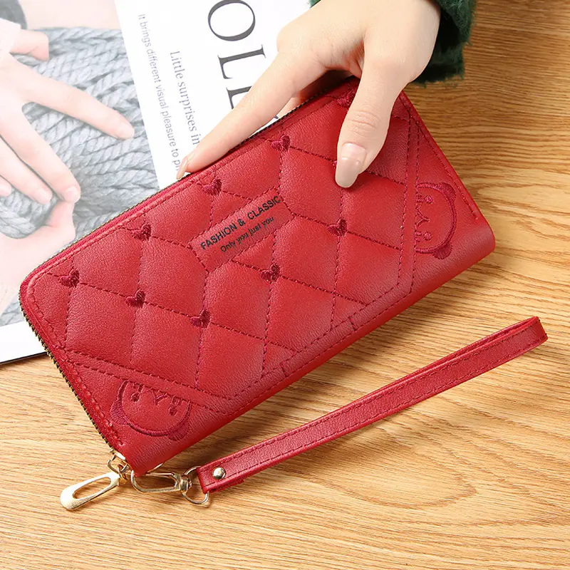 Women's Embroidered Wallet - European Style Zipper Card Holder with Phone Pocket, Fashion Crossbody Handbag Purse