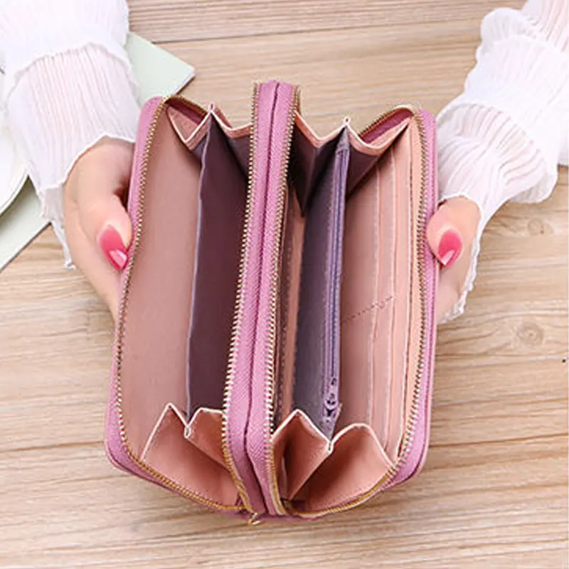 Women's Long PU Leather Wallet - Luxury Double Zipper Clutch with High Capacity, Phone Bag & Coin Purse (Fashion Design)