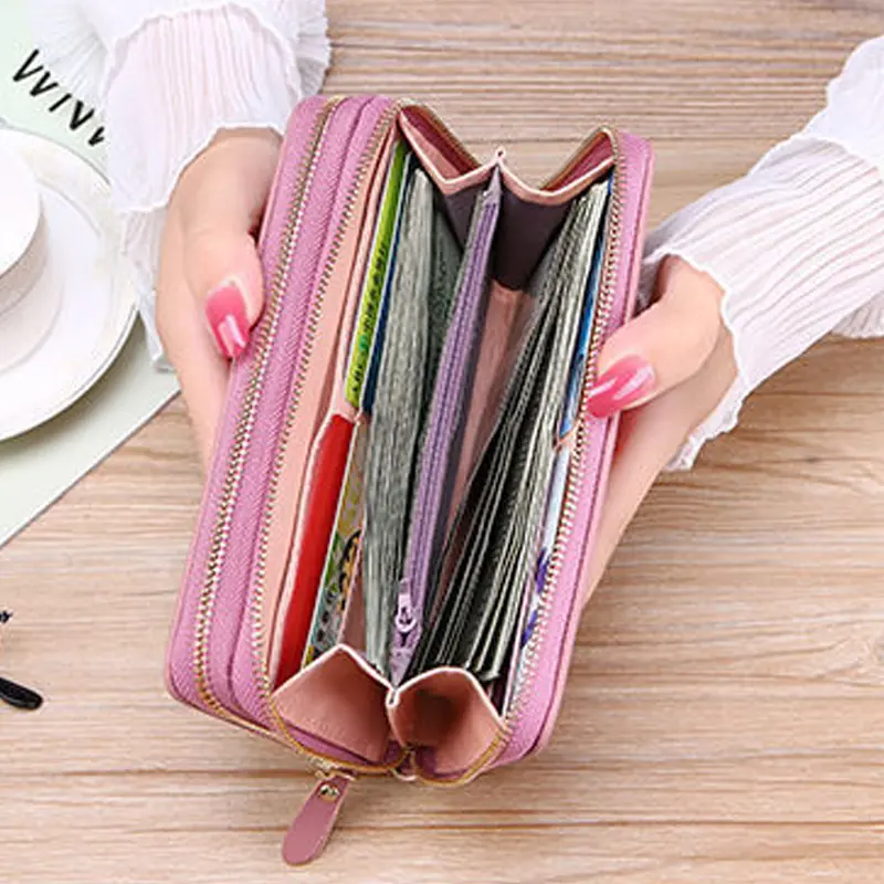 Women's Long PU Leather Wallet - Luxury Double Zipper Clutch with High Capacity, Phone Bag & Coin Purse (Fashion Design)