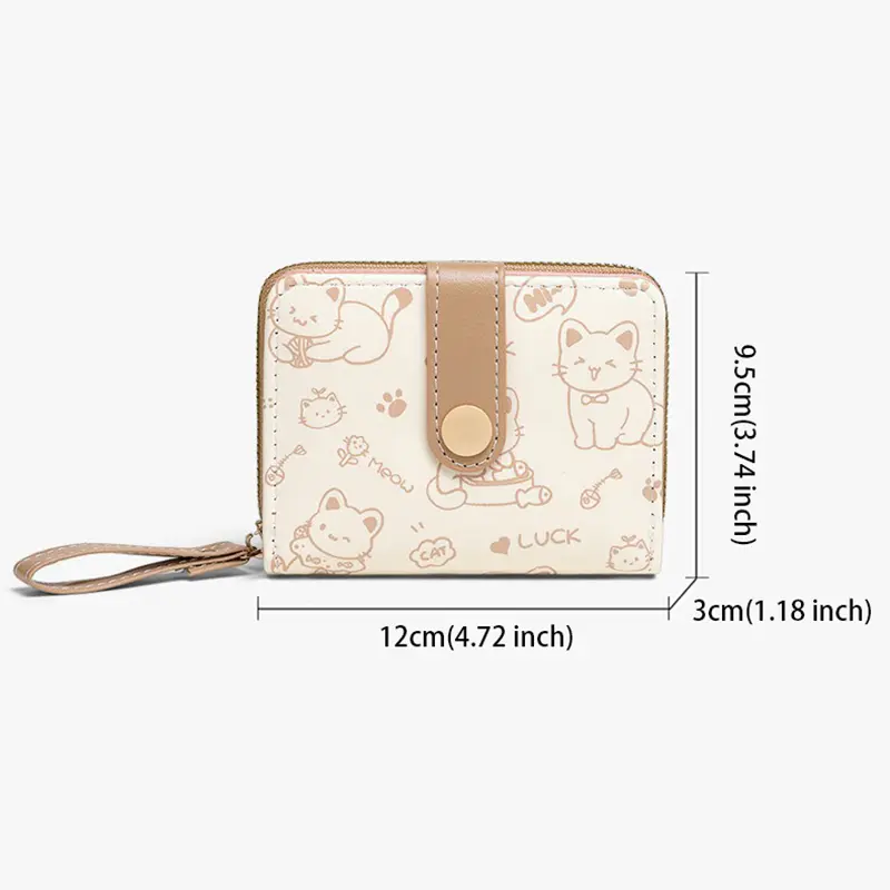 Small Cute Wallets for Women Card Holder Purses with Zip Coin Pocket High Quality Square Hand Bags Cat Wallet